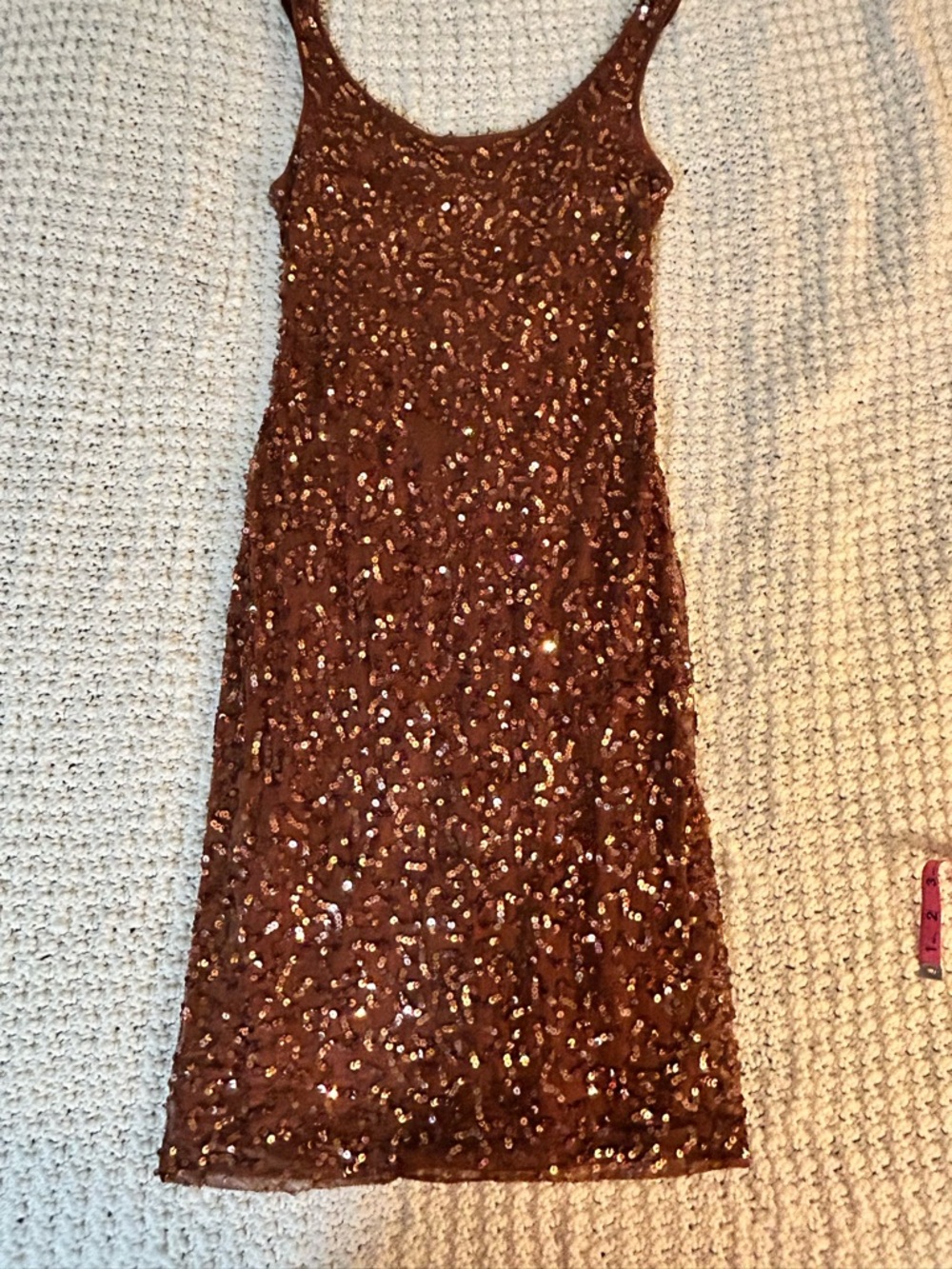 Copper Sequin Midi Dress — Scoop Neck, Sleeveless